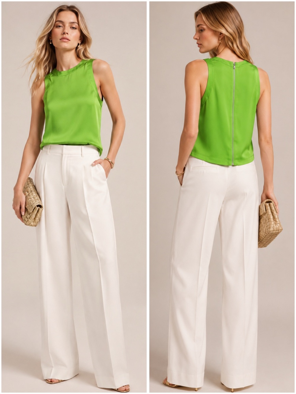 Alice + Olivia Angelina Tank Top Parrot Green Sleeveless Zip Back NWT Small